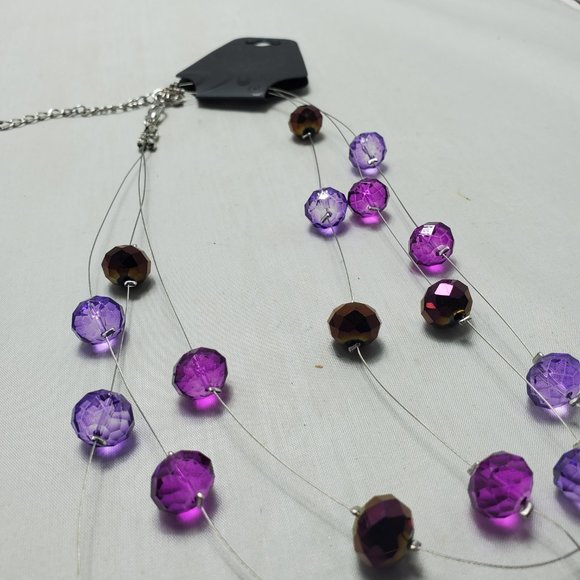 lavender with silver chain 3 row illusion necklace - Picture 5 of 6